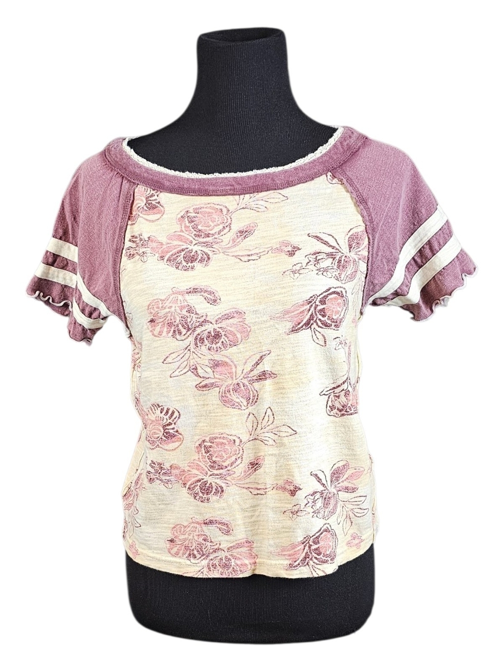 Free People We The Free Wish You Were Here Floral Raglan Tee Medium